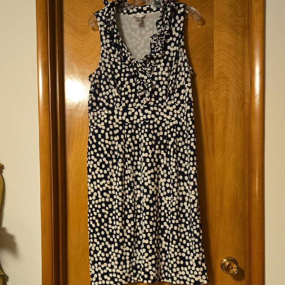 Christopher & Banks Navy and White Polka Dot Midi Dress